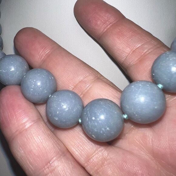 Natural Angelite Hand Strung Beaded Choker with Magnetic Clasp - Picture 2 of 8